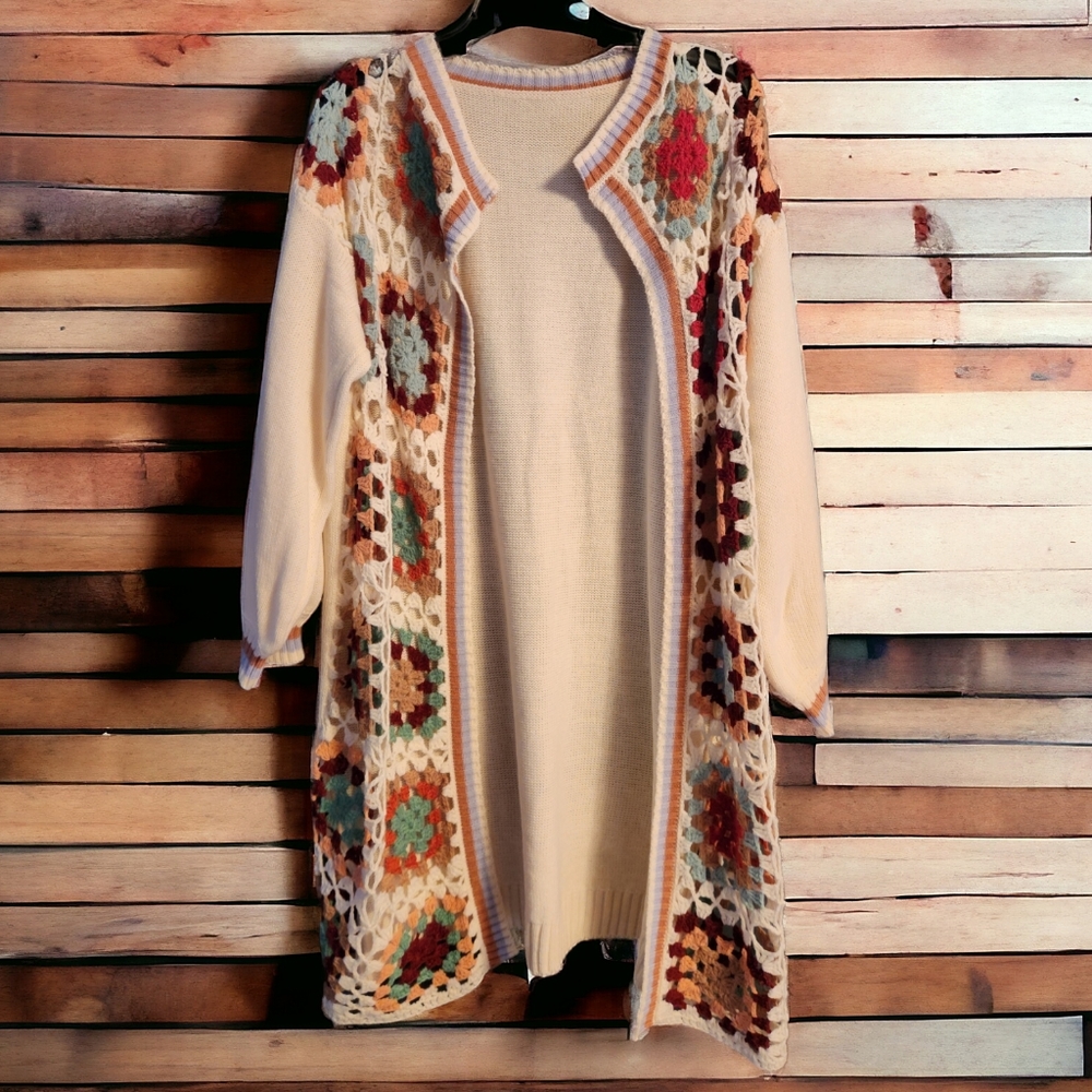 Bohemian long crochet cardigan